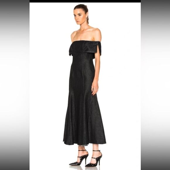 Beaufille Lambda Maxi Black Dress Off The Shoulder Denim Size 4 - Picture 8 of 17